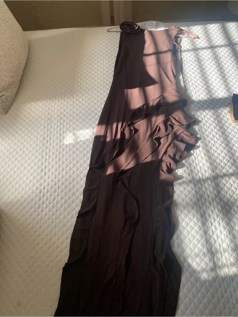 AFRM Brown High-Low Ruffle Maxi Dress - Picture 3 of 8